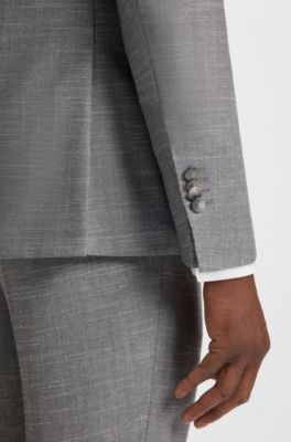 Slim-fit suit jacket in patterned stretch fabric, Silver