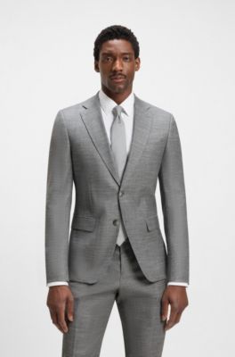 Slim-fit suit jacket in patterned stretch fabric, Silver