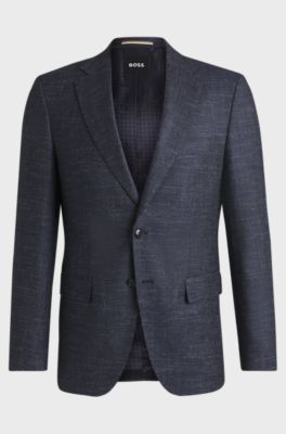 Slim-fit suit jacket in patterned stretch fabric, Dark Blue