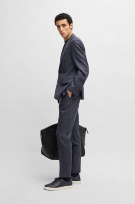 Slim-fit suit jacket in patterned stretch fabric, Dark Blue