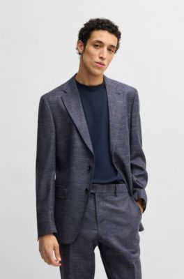 Slim-fit suit jacket in patterned stretch fabric, Dark Blue