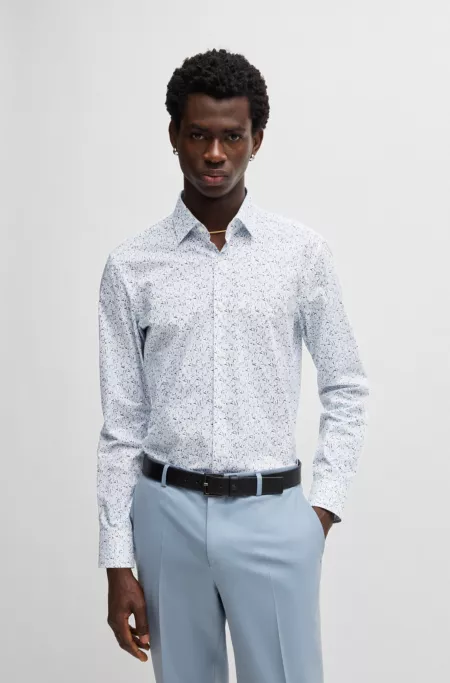 Slim-fit shirt in printed cotton poplin