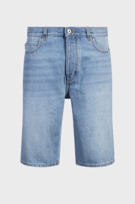 Straight-fit shorts in blue stonewashed denim, Light Blue