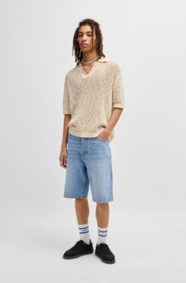 Straight-fit shorts in blue stonewashed denim, Light Blue