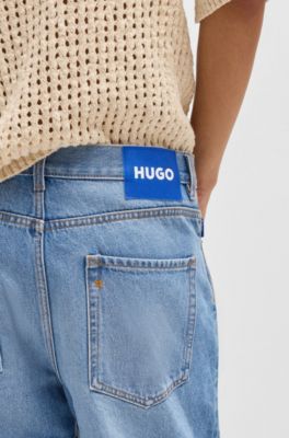 Straight-fit shorts in blue stonewashed denim, Light Blue