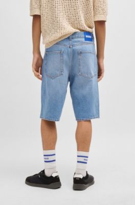 Straight-fit shorts in blue stonewashed denim, Light Blue
