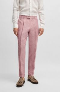 Regular-fit trousers in patterned linen, Dark pink