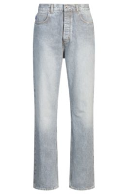 Baggy-fit jeans in striped blue denim, Light Blue