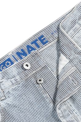 Baggy-fit jeans in striped blue denim, Light Blue