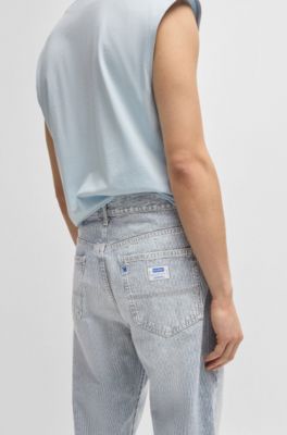 Baggy-fit jeans in striped blue denim, Light Blue
