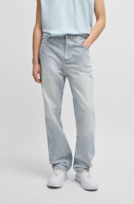 Baggy-fit jeans in striped blue denim, Light Blue
