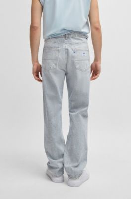 Baggy-fit jeans in striped blue denim, Light Blue