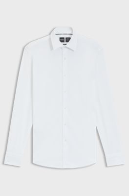 Slim-fit shirt in Italian-made performance-stretch seersucker, White