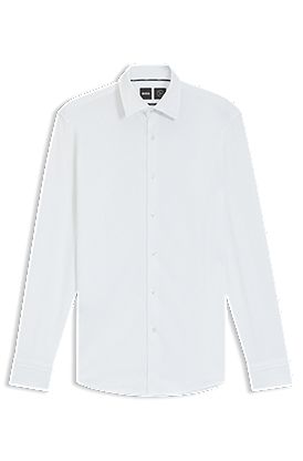 Slim-fit shirt in Italian-made performance-stretch seersucker