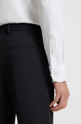 Slim-fit shirt in Italian-made performance-stretch seersucker, White