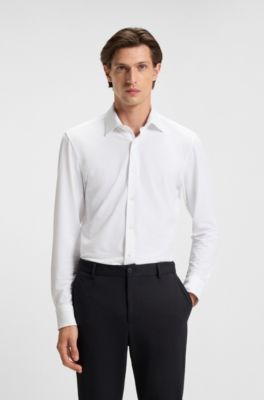 Slim-fit shirt in Italian-made performance-stretch seersucker, White