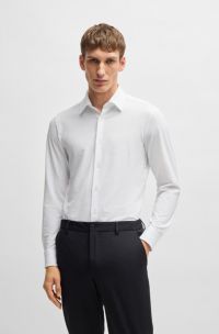 Slim-fit shirt in Italian-made performance-stretch seersucker, White