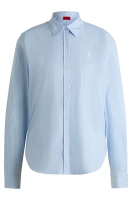 Regular-fit blouse in a striped cotton blend, Light Blue