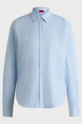 Regular-fit blouse in a striped cotton blend, Light Blue