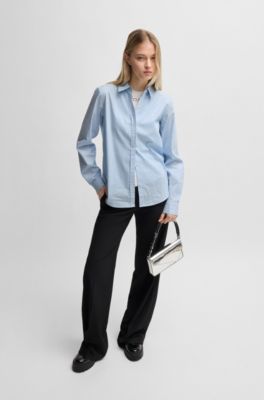 Regular-fit blouse in a striped cotton blend, Light Blue