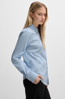 Regular-fit blouse in a striped cotton blend, Light Blue