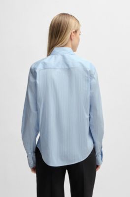 Regular-fit blouse in a striped cotton blend, Light Blue