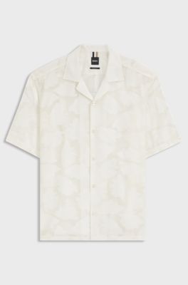 Relaxed-fit shirt with textured floral pattern, White Patterned