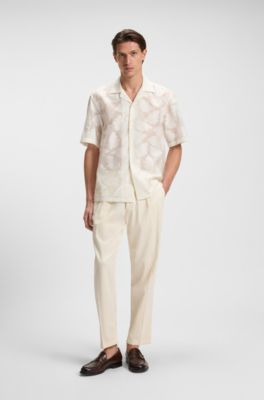 Relaxed-fit shirt with textured floral pattern, White Patterned