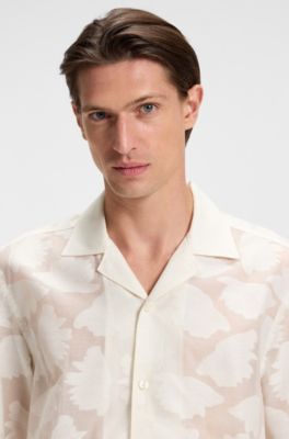 Relaxed-fit shirt with textured floral pattern, White Patterned