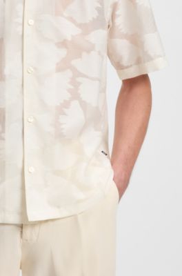 Relaxed-fit shirt with textured floral pattern, White Patterned