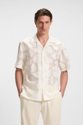 Relaxed-fit shirt with textured floral pattern, White Patterned