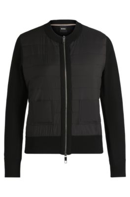 Veste en maille de laine vierge avec fermeture &eacute;clair, Black