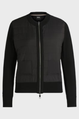 Veste en maille de laine vierge avec fermeture &eacute;clair, Black