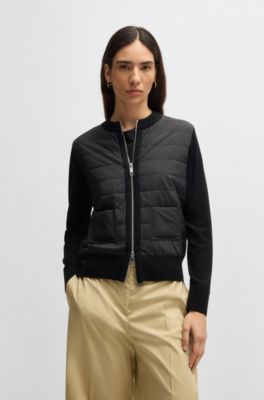 Veste en maille de laine vierge avec fermeture &eacute;clair, Black