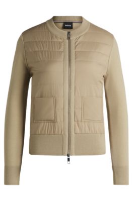 Veste en maille de laine vierge avec fermeture &eacute;clair, Beige