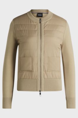 Veste en maille de laine vierge avec fermeture &eacute;clair, Beige