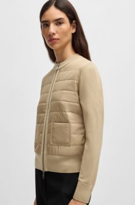 Veste en maille de laine vierge avec fermeture &eacute;clair, Beige