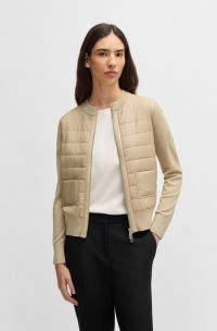 Veste en maille de laine vierge avec fermeture éclair, Beige