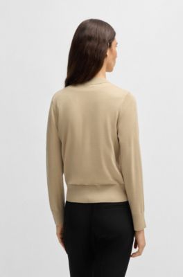 Veste en maille de laine vierge avec fermeture &eacute;clair, Beige