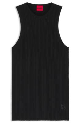 Sleeveless racer-back top in ribbed crepe fabric, Black