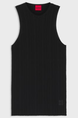 Sleeveless racer-back top in ribbed crepe fabric, Black