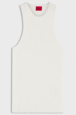 Sleeveless racer-back top in ribbed crepe fabric, Natural