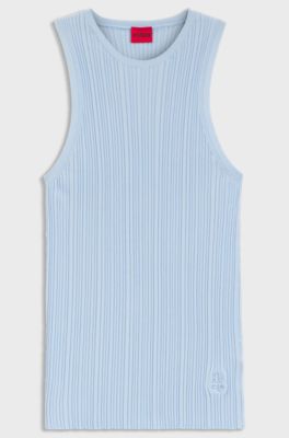 Sleeveless racer-back top in ribbed crepe fabric, Light Blue