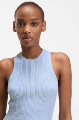 Sleeveless racer-back top in ribbed crepe fabric, Light Blue