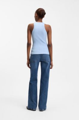 Sleeveless racer-back top in ribbed crepe fabric, Light Blue