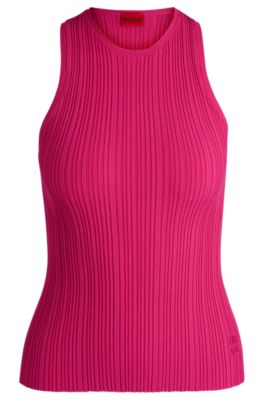 Sleeveless racer-back top in ribbed crepe fabric, Pink