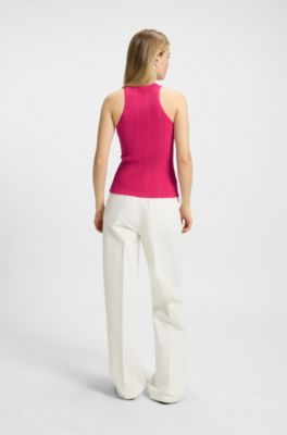 Sleeveless racer-back top in ribbed crepe fabric, Pink