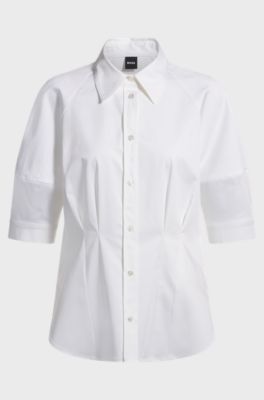 Tailored blouse in stretch cotton, White
