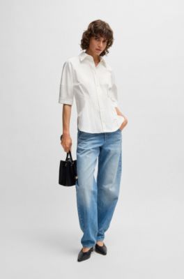 Maatblouse van stretchkatoen, Wit