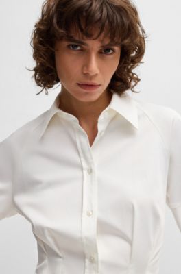 Maatblouse van stretchkatoen, Wit